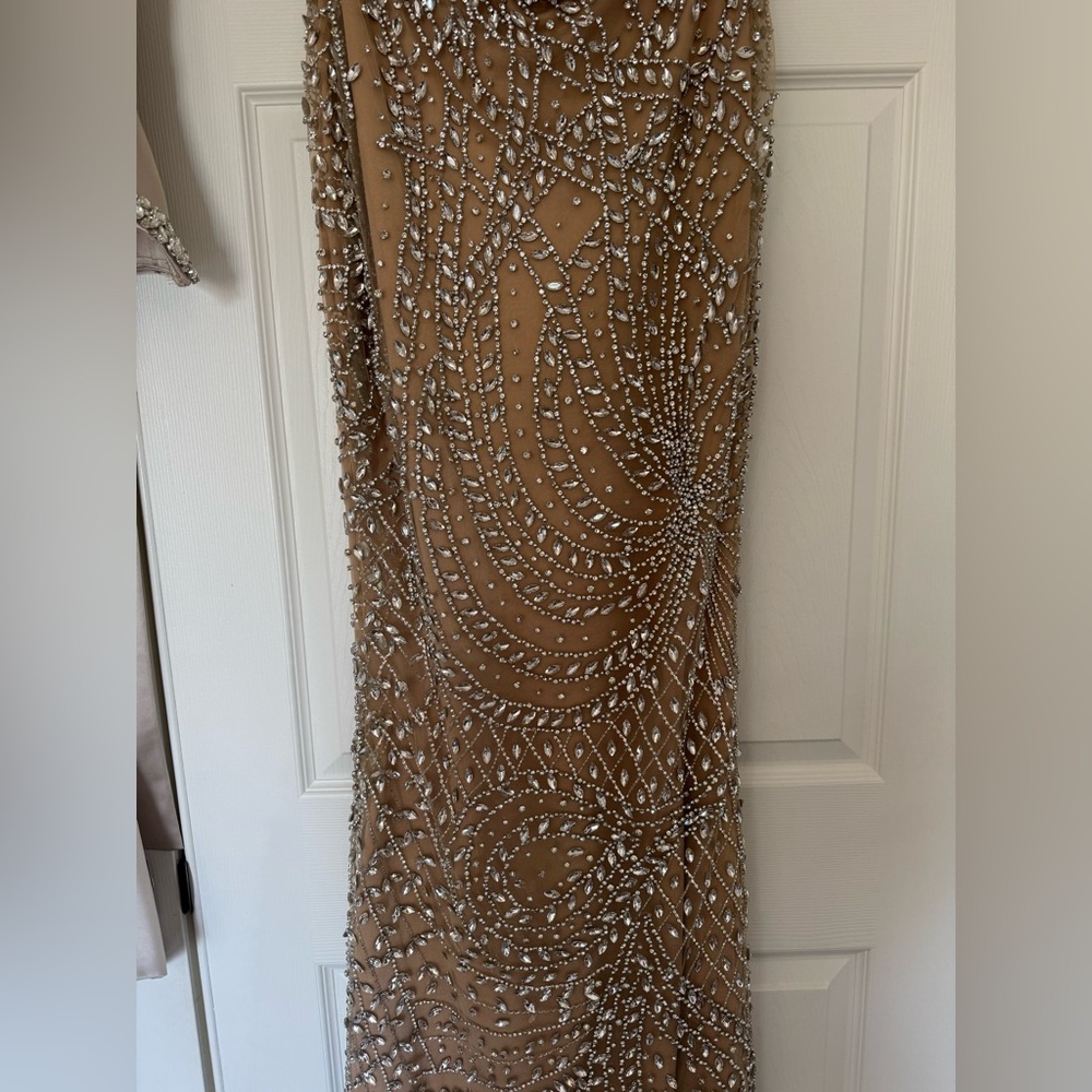 Elegant Beaded Cream Evening Gown - Picture 6 of 11